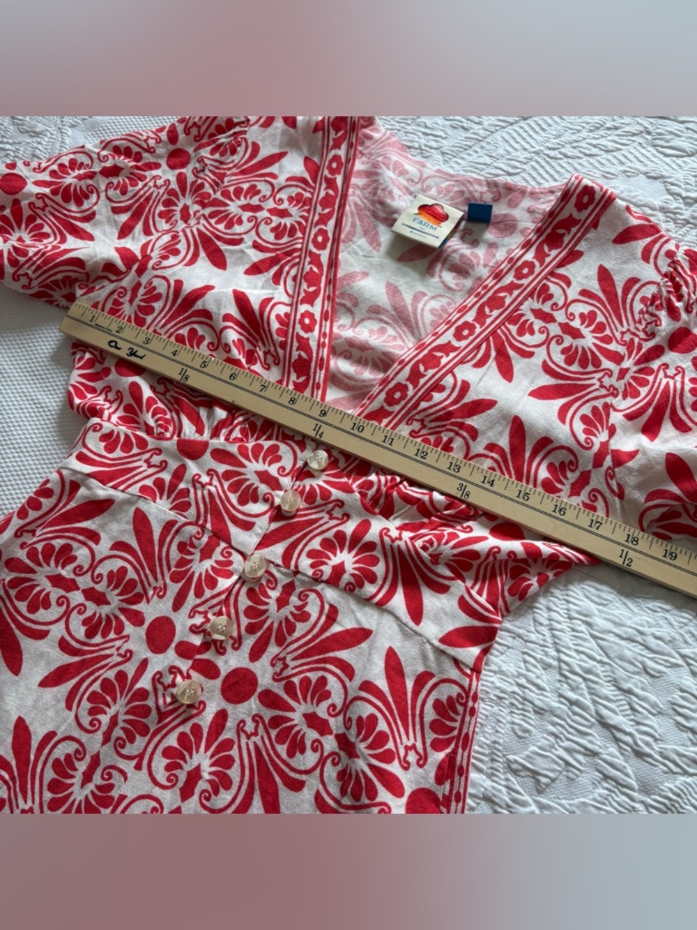Farm Rio Carmina Linen Blend Button Front Jumpsuit red white size S - Picture 6 of 16